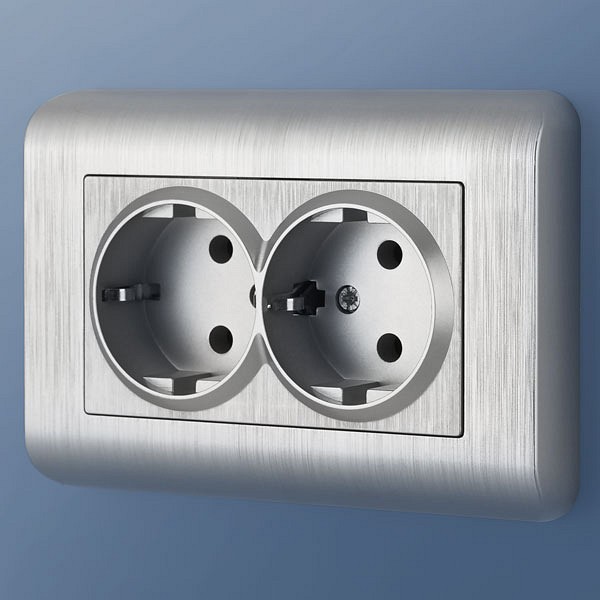 Рамка для двойной розетки Werkel Серебряный рифленый WL12-Frame-01-DBL