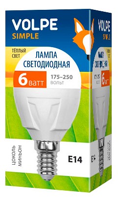 Лампа светодиодная Volpe Simple E14 6Вт 3000K 09443