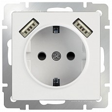 Розетка с заземлением, шторками и 2хUSB, без рамки Werkel Белый WL01-SKGS-USBx2-IP20