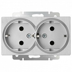Розетка двойная с заземлением без рамки Werkel Серебряный рифленый WL09-SKG-02-IP20