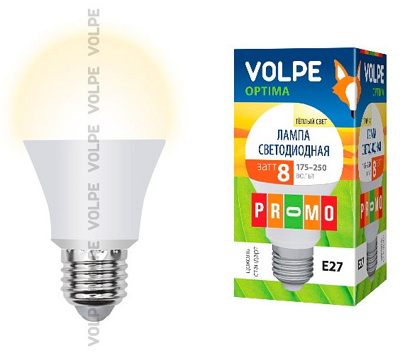 Лампа светодиодная Uniel Volpe E27 8Вт 3000K LED-A60-8W/WW/E27/FR/O