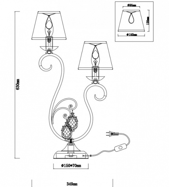 Настольная лампа декоративная Rivoli Molto T2 AB Б0038393