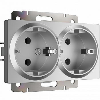 Розетка двойная с заземлением без рамки Werkel  WL06-SKG-02-IP20  (серебряный)