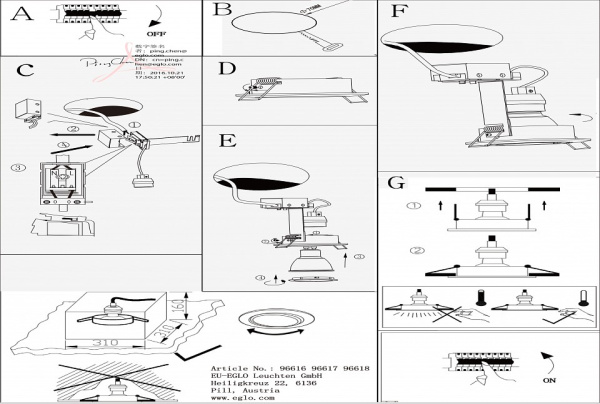 Встраиваемый светильник Eglo ПРОМО Tedo 96617
