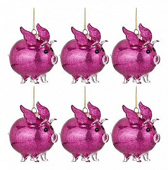 Набор из 6 елочных игрушек (9х6х9.5 см) Свинка-ангел 865-389