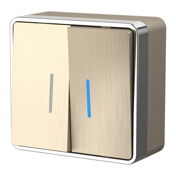 Выключатель двухклавишный с подсветкой Werkel  WL15-03-03 (шампань рифленый)