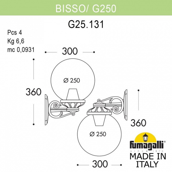 Светильник на штанге Fumagalli Globe 250 G25.131.000.AZE27DN