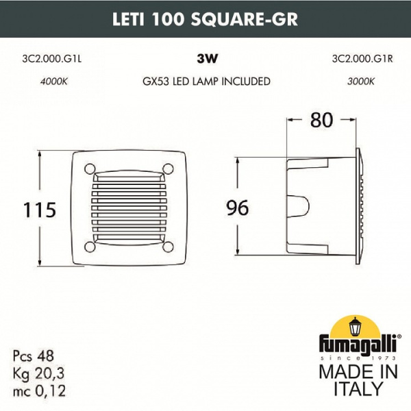 Встраиваемый светильник Fumagalli Leti 3C2.000.000.AYG1L