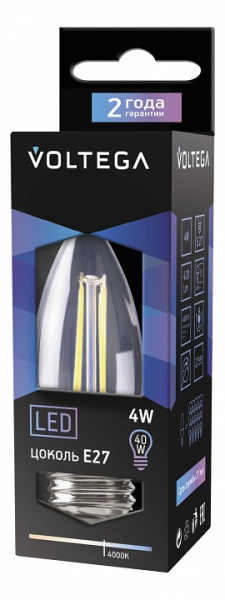 Лампа светодиодная Voltega Candel E14 4Вт 4000K VG1-C1E27cold4W-F