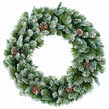 Венки хвойные [90 см] Императрица с шишками заснеженный 73849