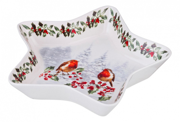 Блюдо декоративное (28х28х5 см) Снегири 85-1429