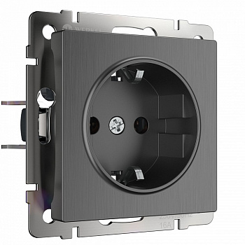 Розетка с заземлением без рамки Werkel  WL04-SKG-01-IP20 (графит рифленый)