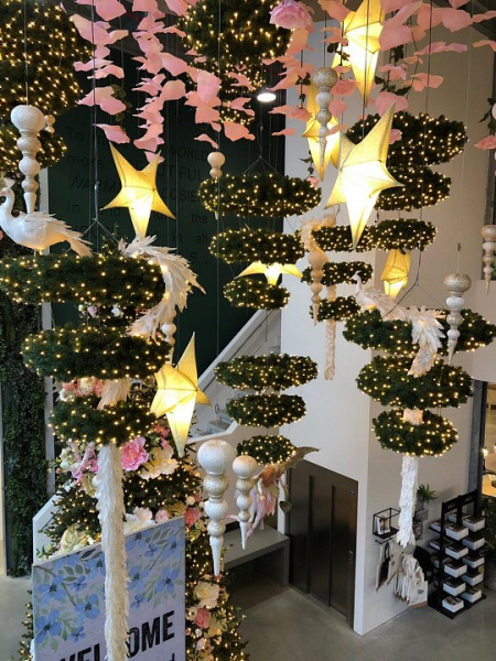 Венки хвойные [120 см] Венок-Люстра Элегантный с лампами зеленый 72037