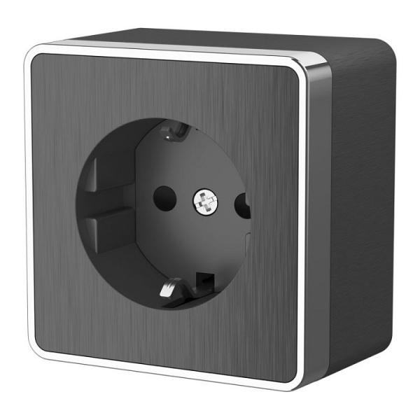 Розетка с заземлением и шторками Werkel  WL15-02-02 (графит рифленый)