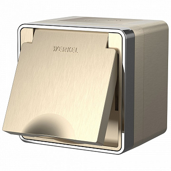 Розетка влагозащищенная с заземлением и шторками Werkel  WL15-02-04 (шампань рифленый)