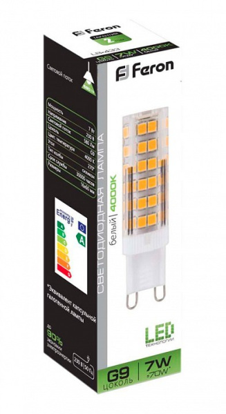 Лампа светодиодная Feron LB-433 G9 7Вт 4000K 25767