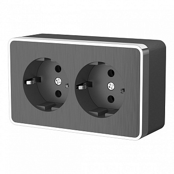 Розетка двойная с заземлением Werkel  WL15-02-03 (графит рифленый)