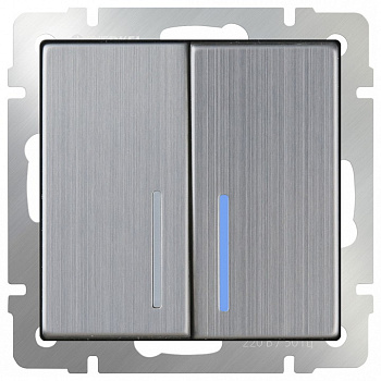 Выключатель проходной двухклавишный с подсветкой без рамки Werkel Глянцевый никель WL02-SW-2G-2W-LED