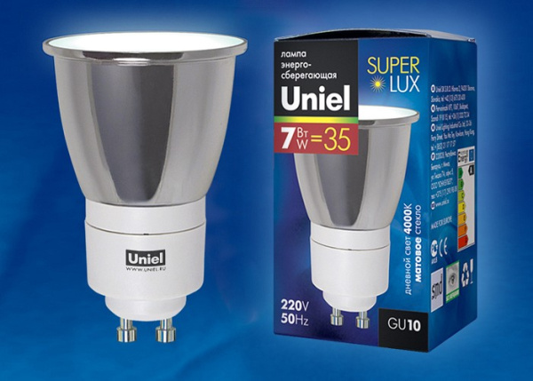 Лампа компактная люминесцентная Uniel  GU10 7Вт 4000K 05267
